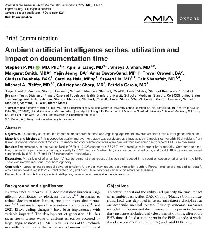 Ambient AI scribes — JAMIA 2025