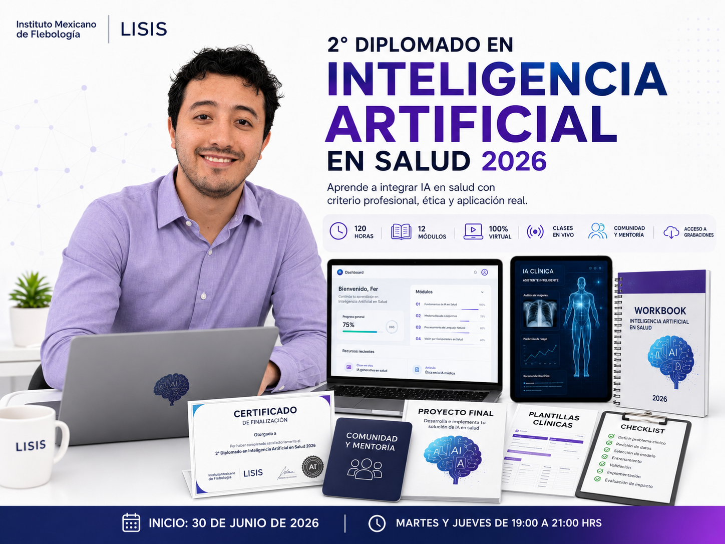 Todo lo que incluye el 2° Diplomado en Inteligencia Artificial en Salud 2026.